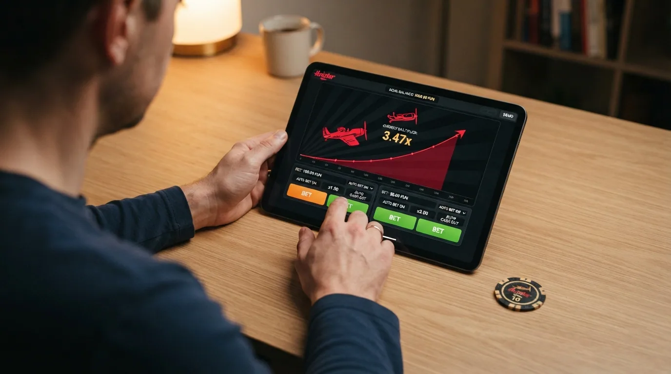 Pantalla del modo demo de Aviator con créditos virtuales, la interfaz de apuesta doble y el historial de rondas recientes