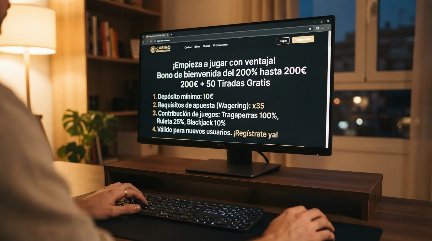 Pantalla de la promoción del bono de bienvenida con las condiciones de la oferta