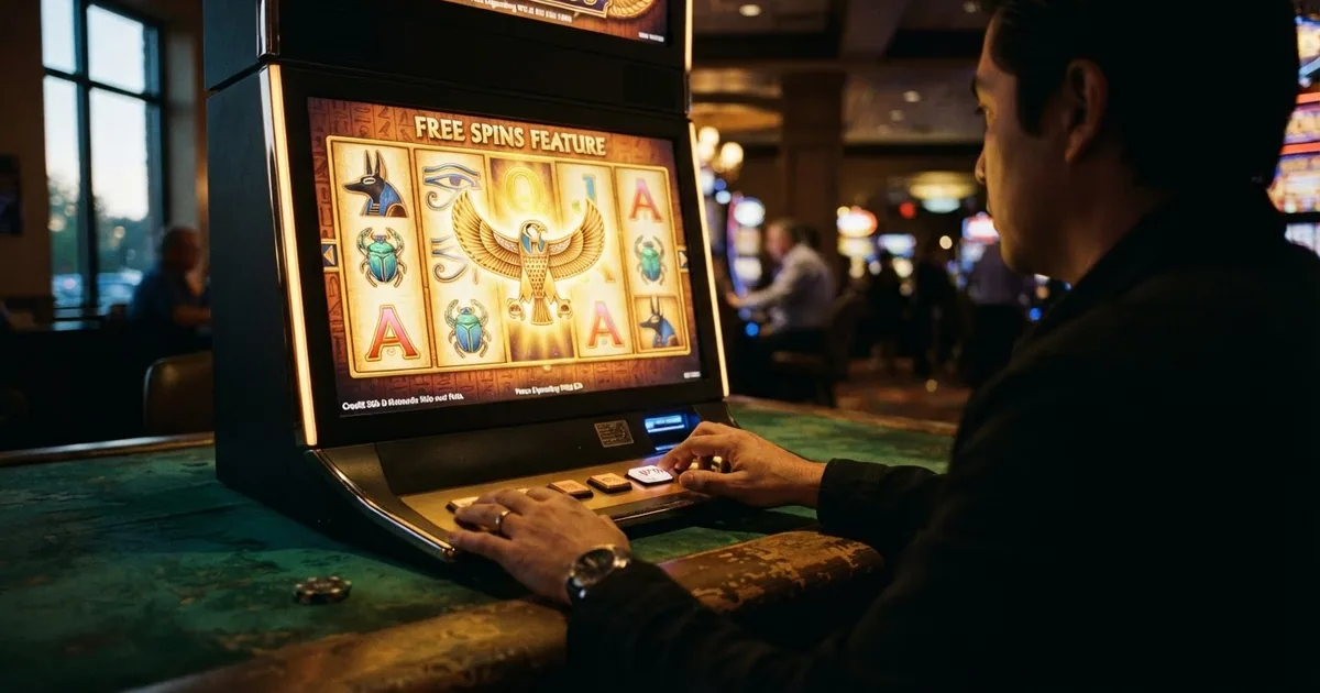 Pantalla de la tragaperras Eye of Horus con sus cinco rodillos, símbolos egipcios y el comodín de Horus expandido sobre el tercer carrete