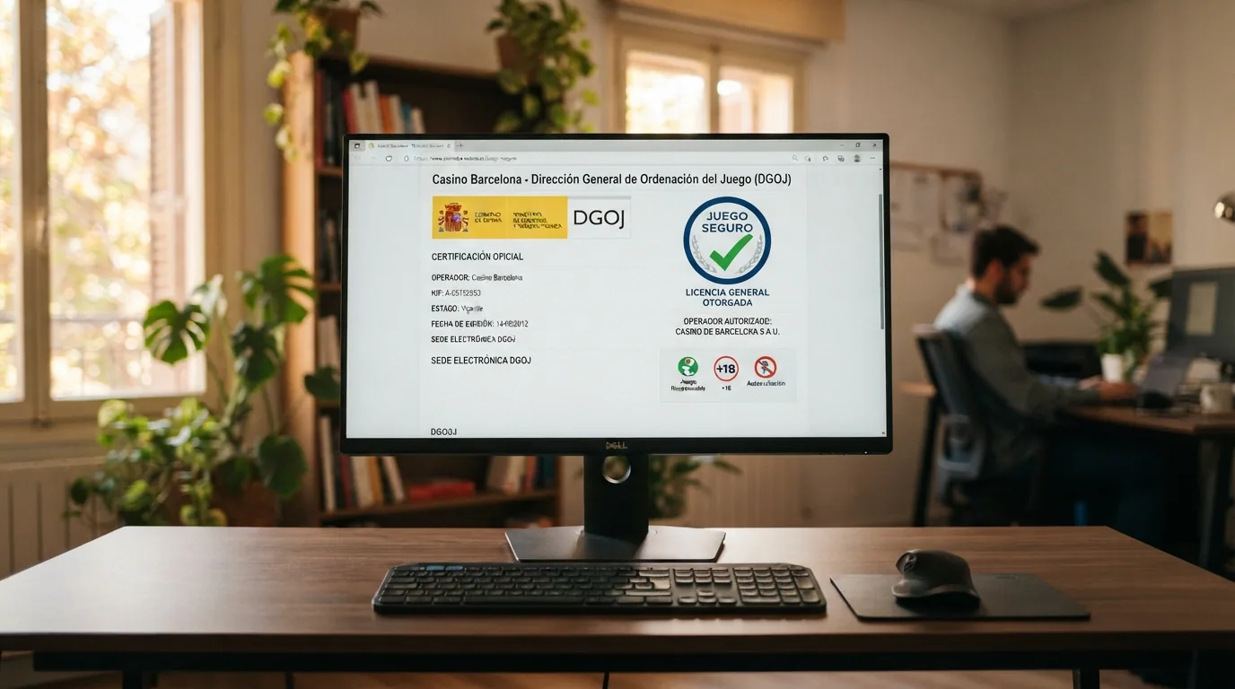 Sello o logotipo de la DGOJ junto al dominio .es en la pantalla de un casino online autorizado