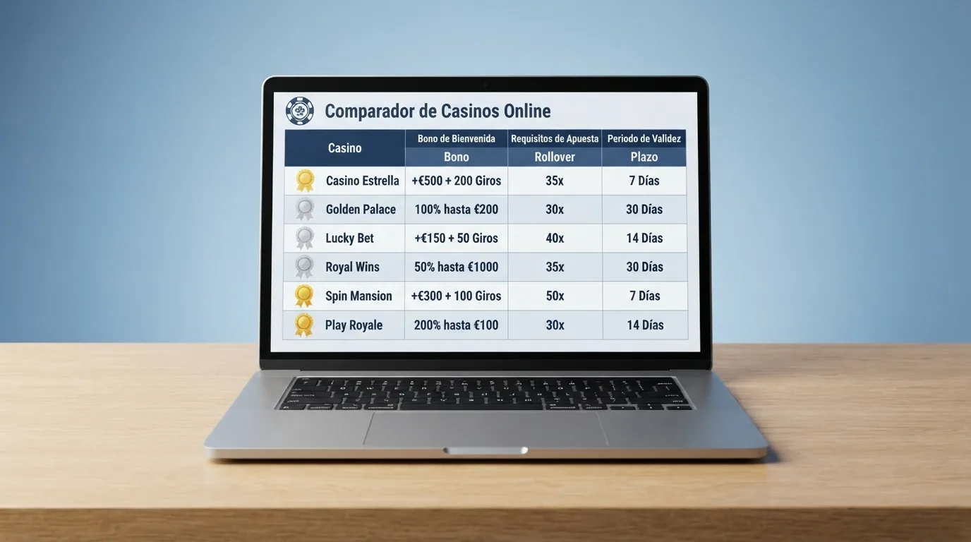 Tabla comparativa con los logotipos y condiciones principales de los casinos DGOJ que ofrecen Aviator en España