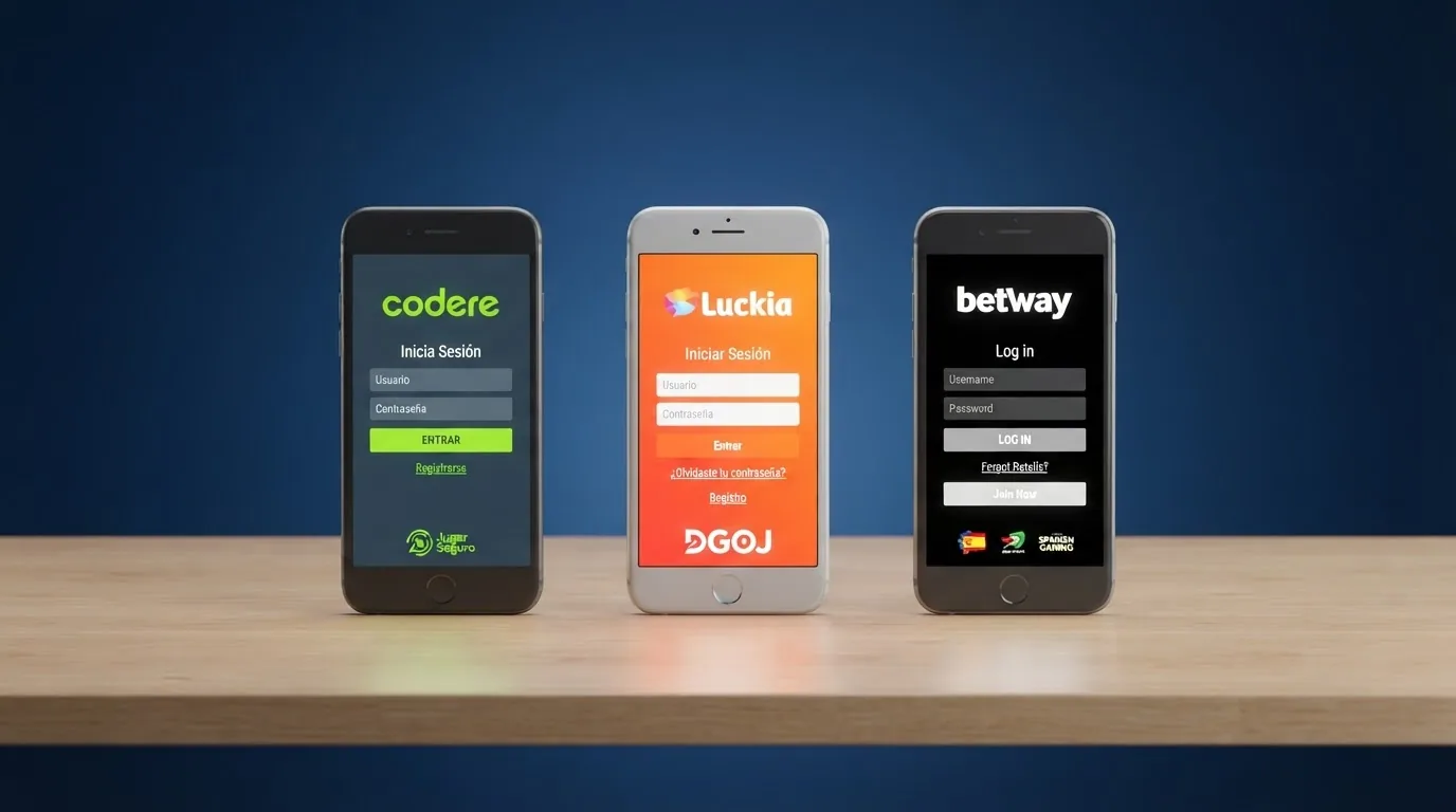 Pantalla dividida con las páginas de inicio de varios casinos online con dominio .es alineadas para comparar su interfaz