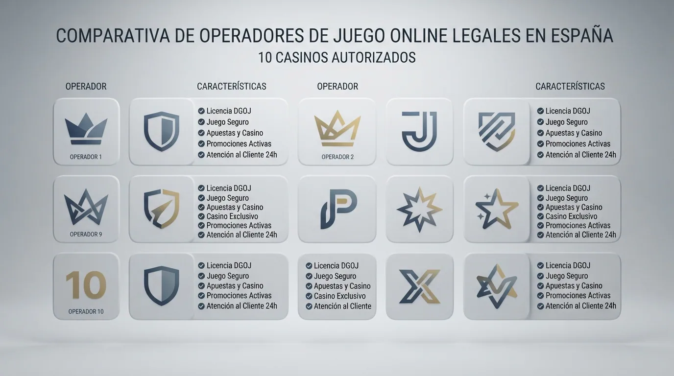 Logotipos de los diez casinos online legales analizados dispuestos en cuadrícula comparativa