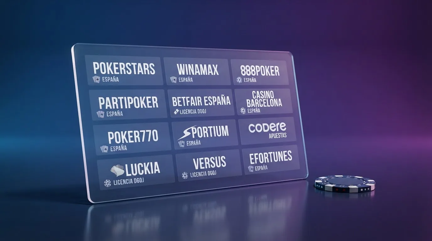 Tabla con los logotipos y nombres de los principales operadores de poker online con licencia DGOJ en España