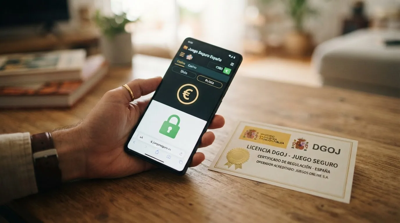 Una lista visual con los elementos que distinguen a un casino fiable: candado SSL, sello DGOJ y logo de juego responsable