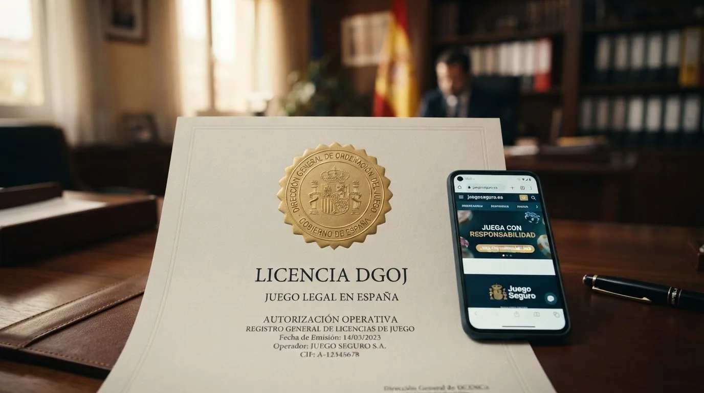 Sello oficial de la Dirección General de Ordenación del Juego junto a un dominio .es y el texto «juego legal en España»