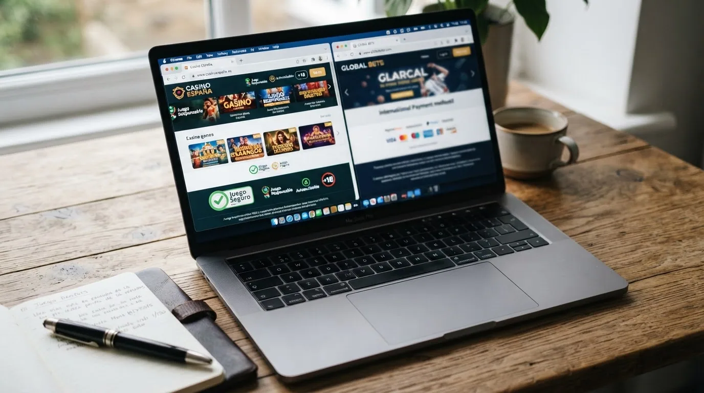 Comparativa visual entre la URL de un casino con dominio .es y la de un operador offshore con dominio .com