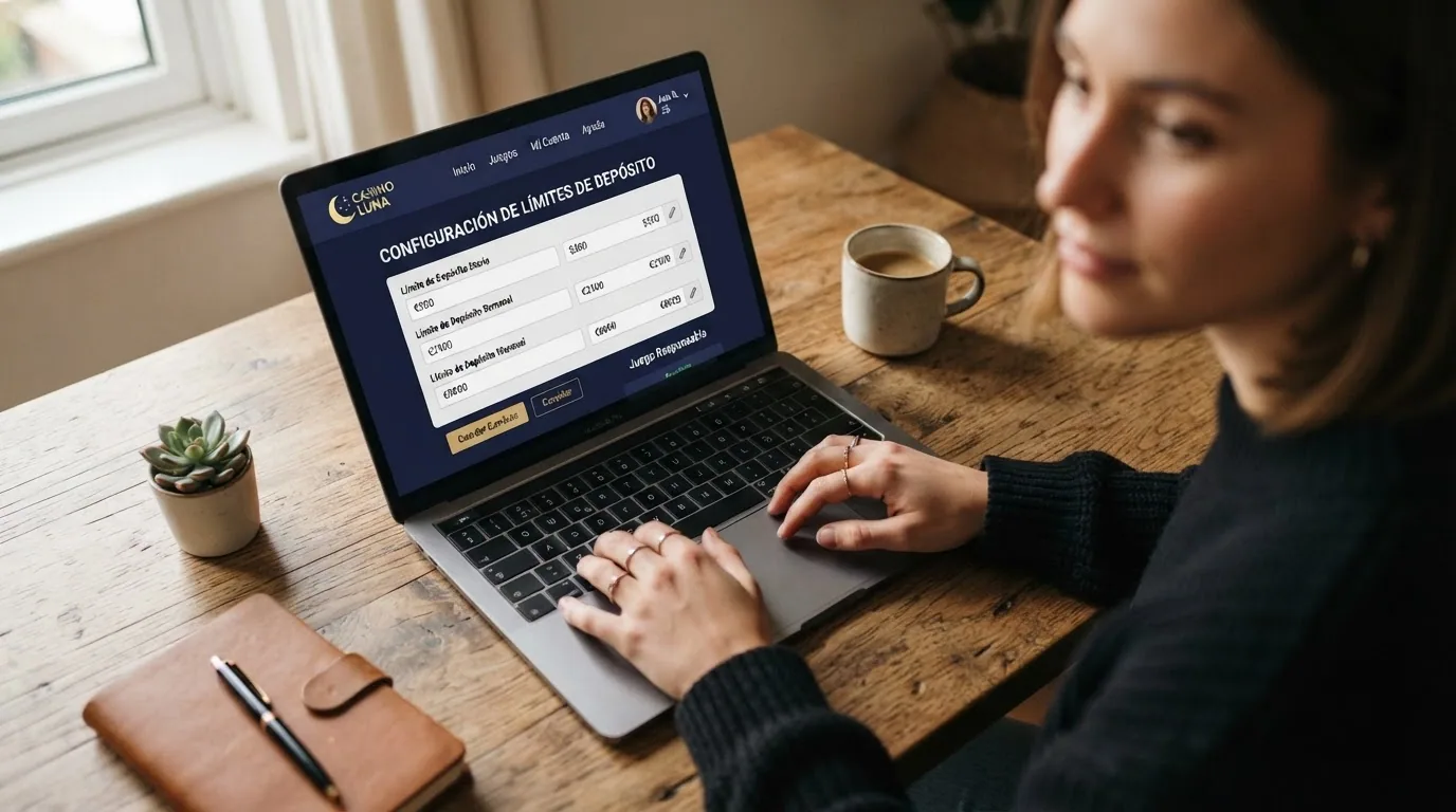 Interfaz de configuración de límites de depósito de un casino online español con los campos de límite diario, semanal y mensual visibles