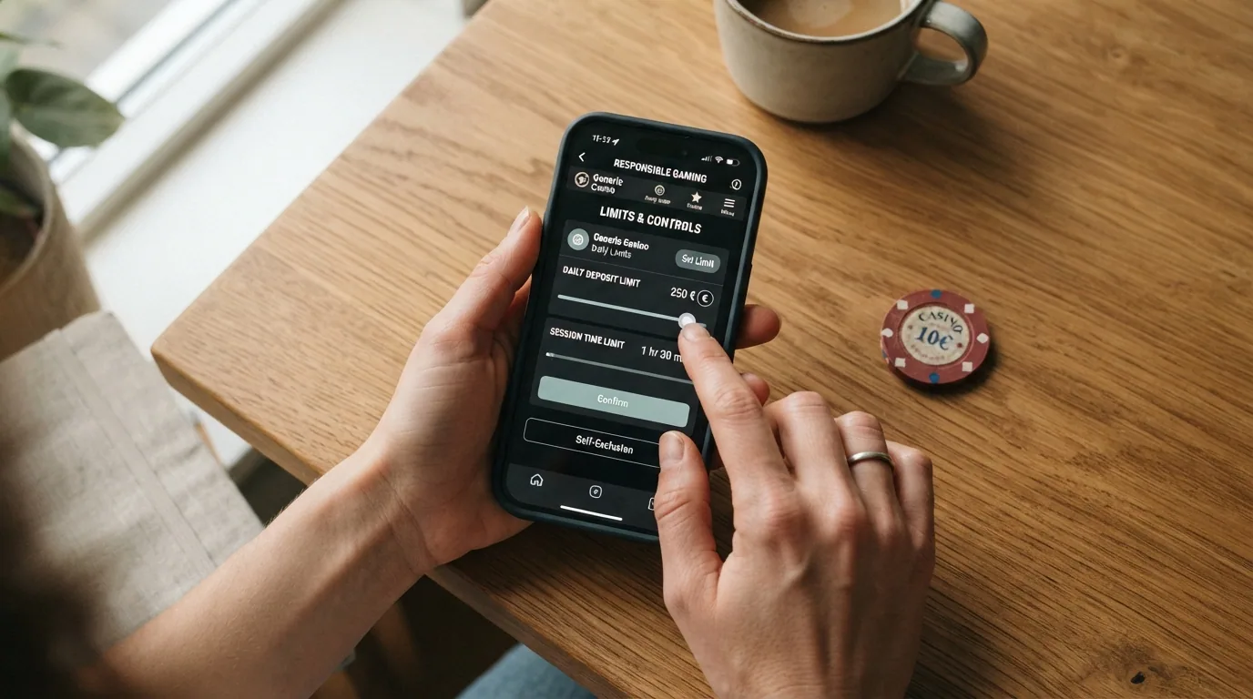 Pantalla de configuracion de limites de deposito en un casino online espanol, con los controles de juego responsable visibles