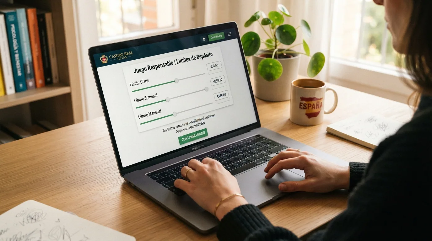 Pantalla de configuración de límites de depósito de un casino online español con los campos de límite diario, semanal y mensual visibles