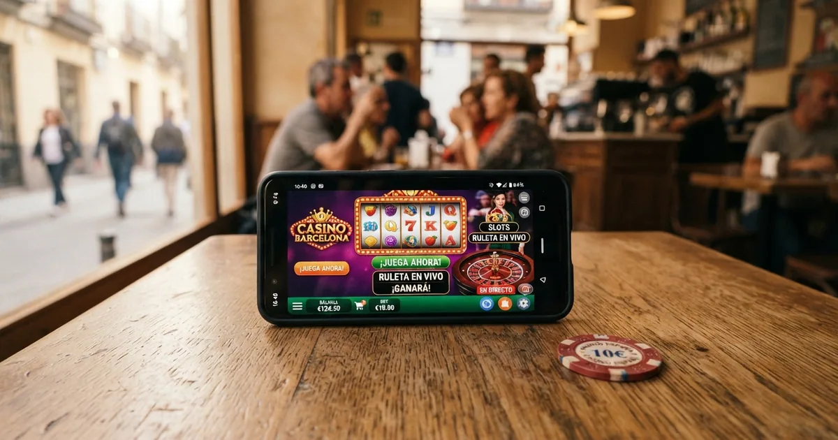 Pantalla de un teléfono Android mostrando la página de inicio de un casino online con licencia española
