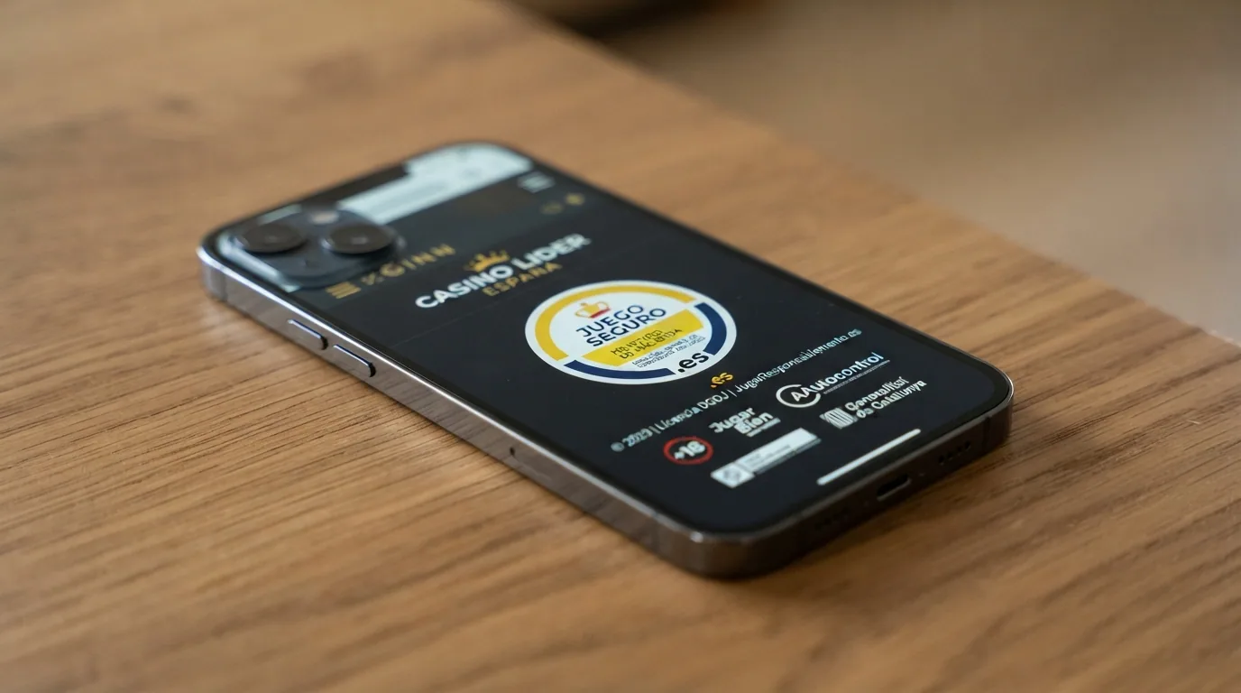 Detalle del pie de página de un casino online español con el sello de juego seguro y el dominio .es visible