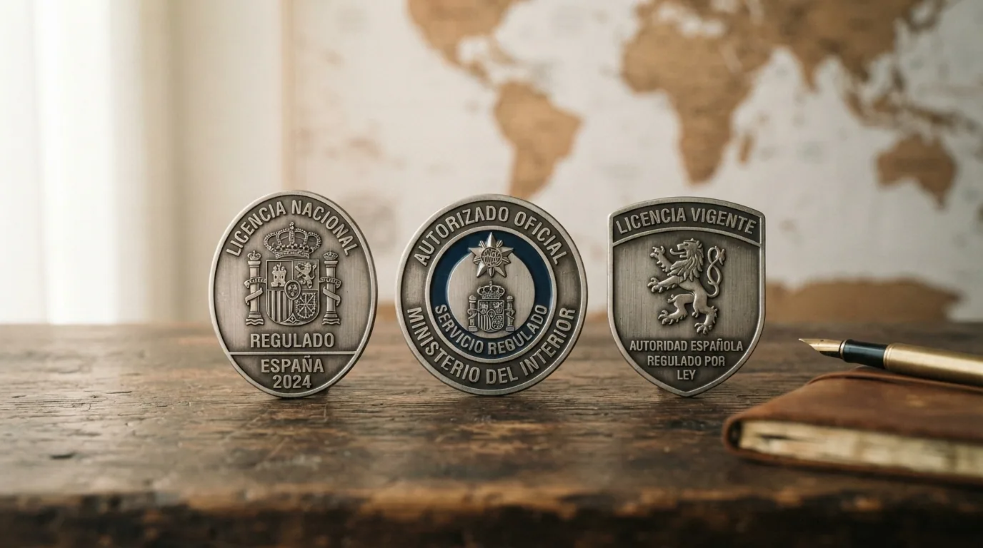 Tres sellos de licencia internacional alineados — Curaçao eGaming, MGA Malta, Kahnawake — con un mapa de fondo que sitúa cada jurisdicción