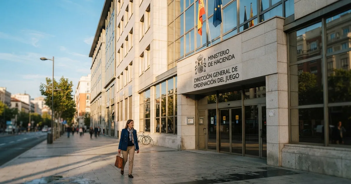 Fachada del edificio de la Dirección General de Ordenación del Juego en Madrid, con el logotipo institucional visible en la entrada.