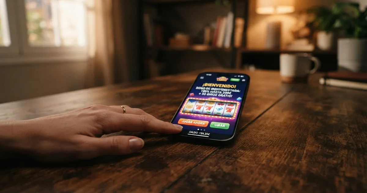 Pantalla de inicio de un casino online con interfaz en español mostrando juegos de tragamonedas y ofertas de bienvenida