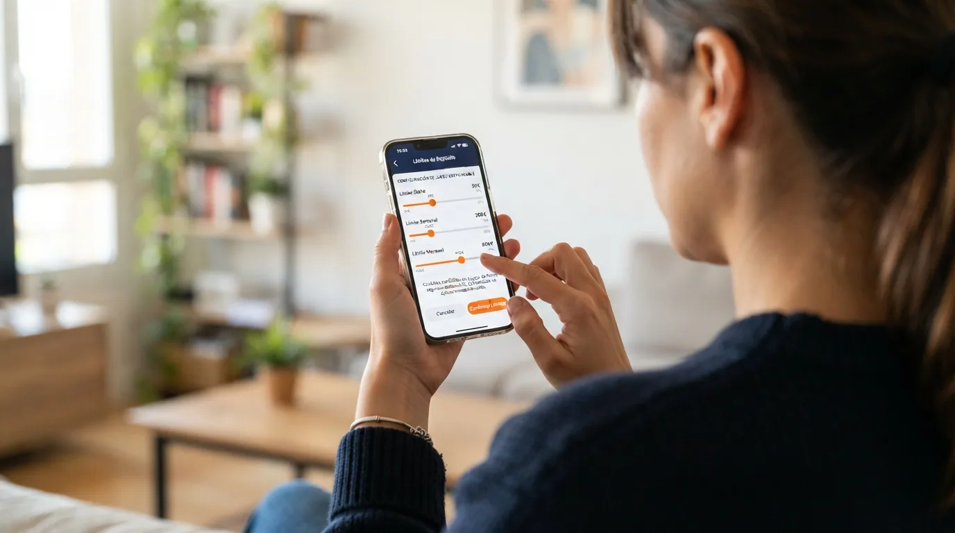 Pantalla de configuración de límites de depósito dentro de la app de un casino con los selectores de límite diario, semanal y mensual