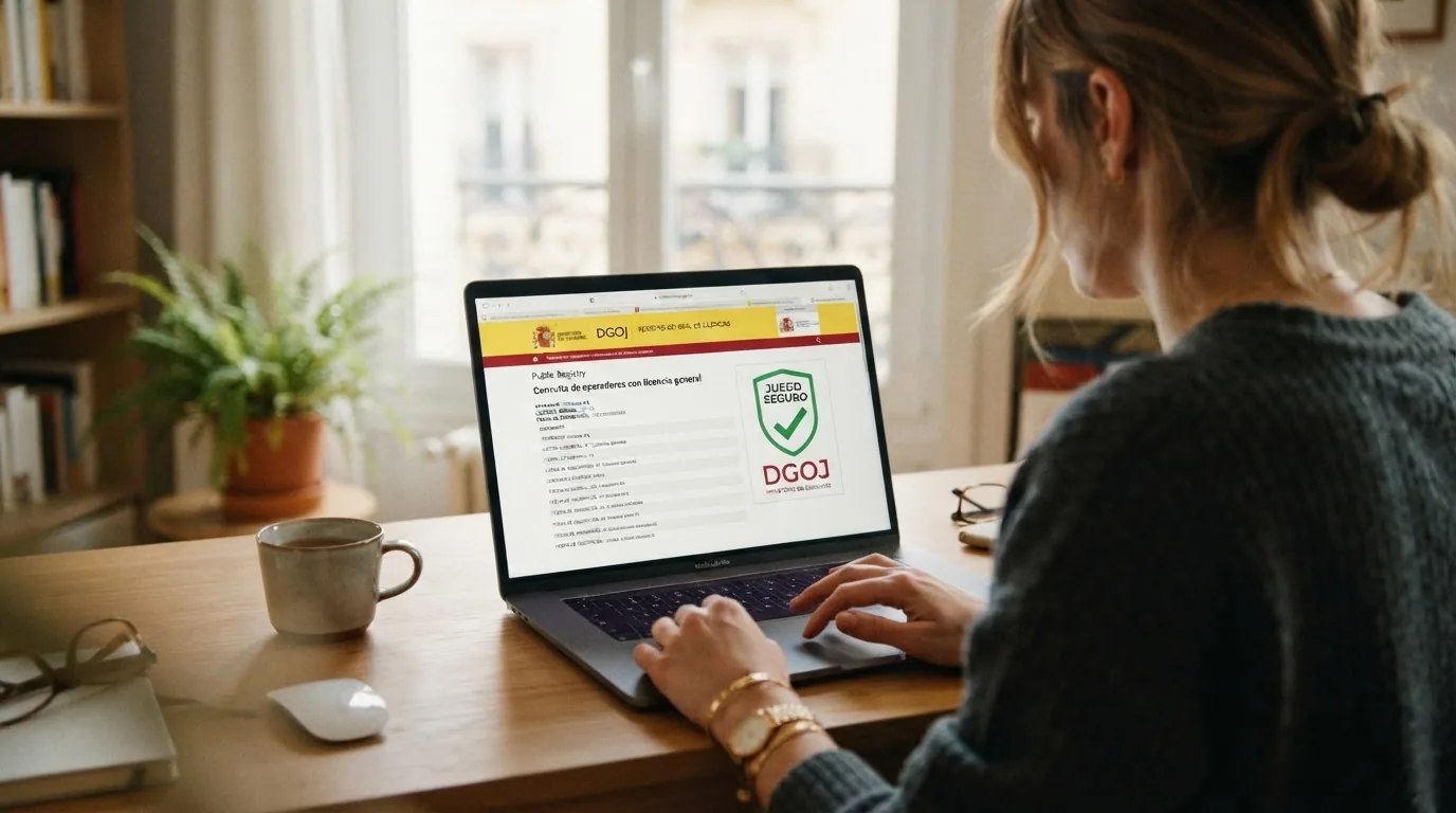 Captura de pantalla del sitio ordenacionjuego.es mostrando el registro público de operadores con licencia DGOJ y el sello de juego seguro