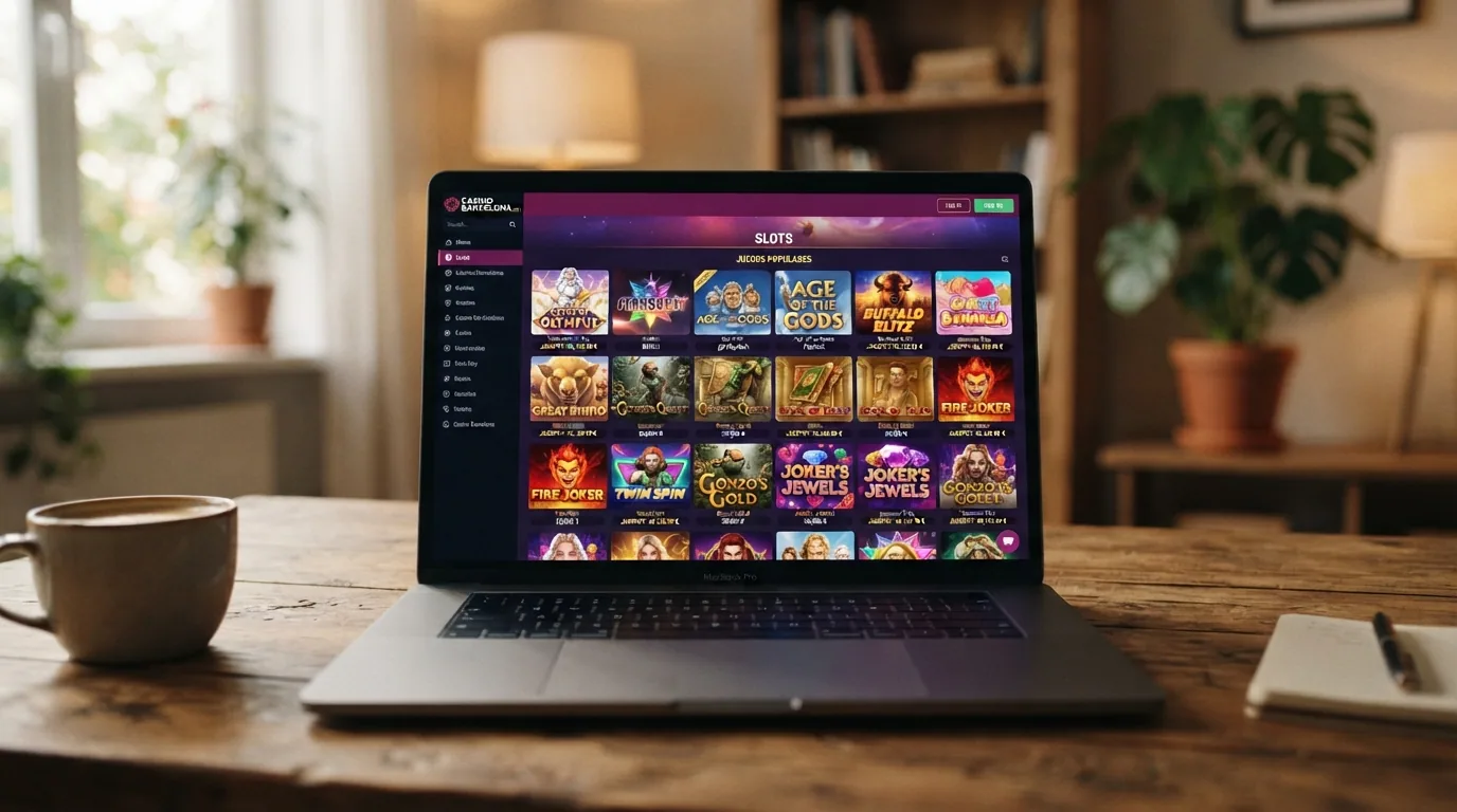 Lobby de tragaperras de Casino Barcelona con miniaturas de slots de distintos proveedores