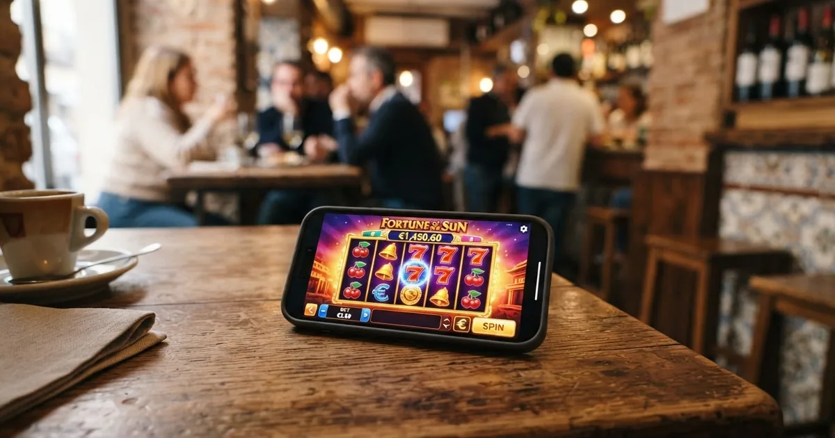 Interfaz de un casino online español con licencia DGOJ mostrando una cuadrícula de tragaperras destacadas y el saldo en euros