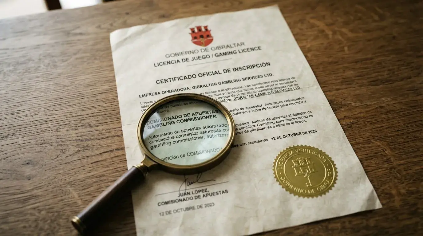 Documento oficial con el sello del Gobierno de Gibraltar y una lupa sobre el texto 